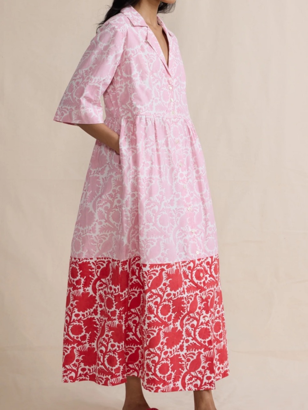 Women's Pink & Red Floral Block Maxi Dress